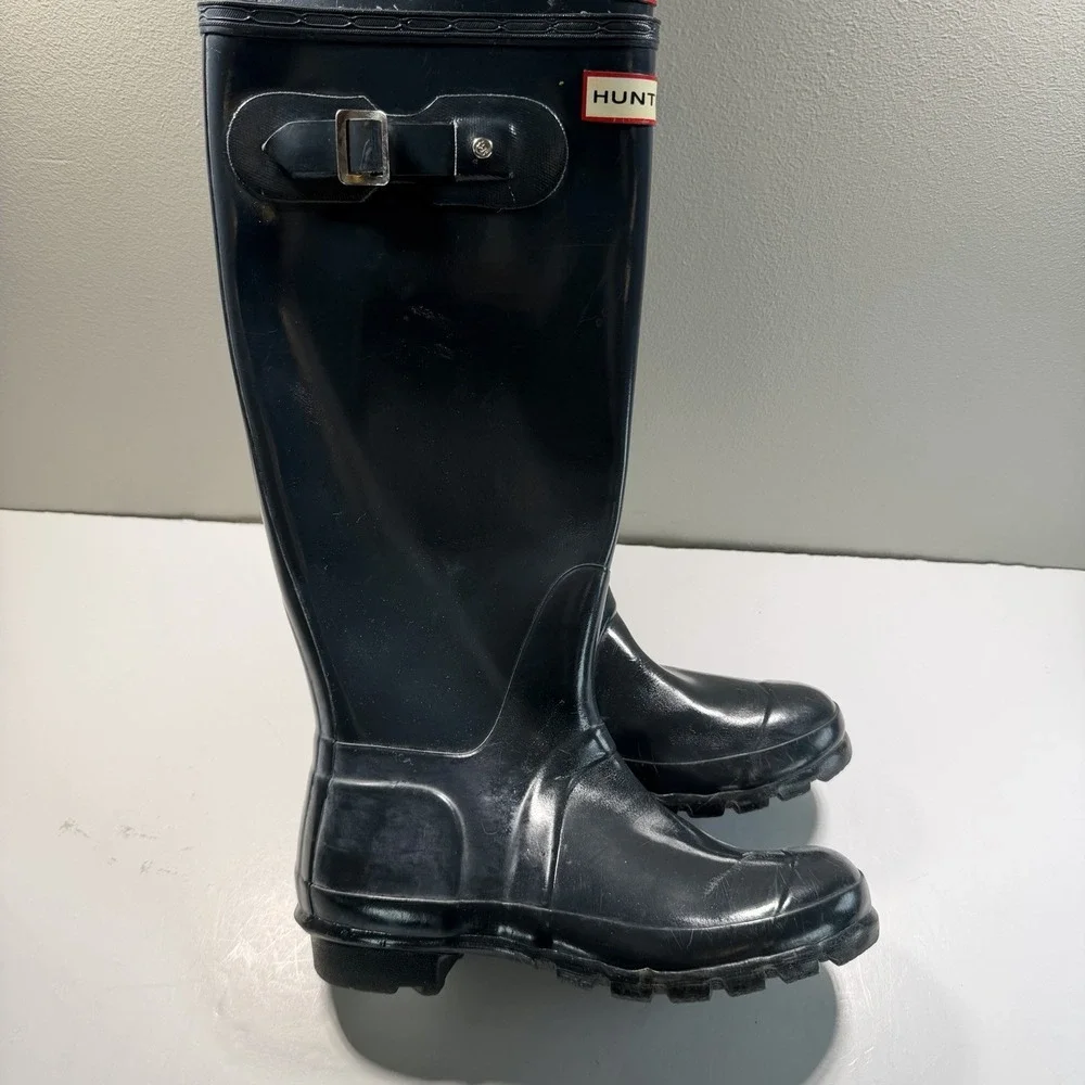 Hunter Boots Tall Black Gloss Men's 5 Women's 6 UK 4 Wellies Fisherman Rain